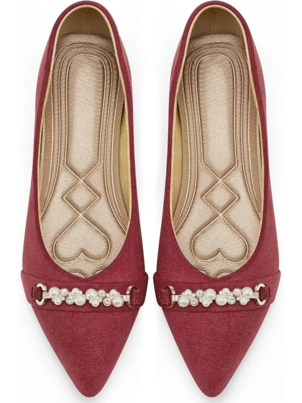 Women's Red Rubber Rhinestone Pointed Toe Flats Comfortable Slip On Shoes